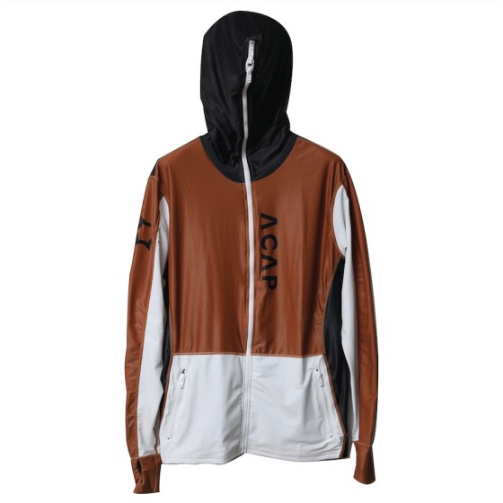 ACAP LONG SLEEVE HOODIE RASHGUARD BROWN WHITE UPF50+